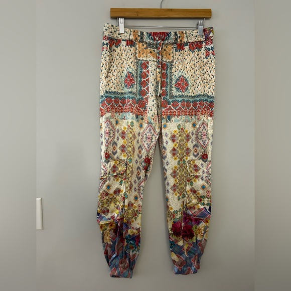 Johnny Was Pants - Johnny Was Landa Printed Drawstring Satin Cargo Jogger Pants